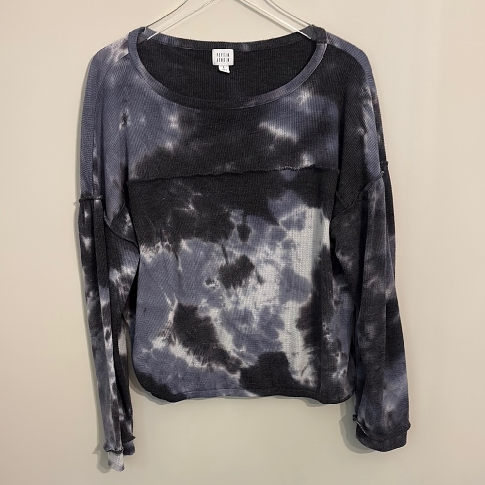 Peyton Jensen Tie-Dye Long Sleeve Waffle Knit Top Size Large